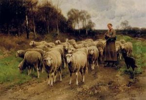 Shepherdess With Her Sheep by Cornelis van Leemputten