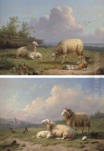 A Ram, Sheep And Poultry In A Landscape; And Sheep, Ducks And Poultry In A Landscape by Cornelis van Leemputten