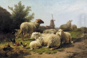 Tierstuck In Flamischer Landschaft. by Cornelis van Leemputten