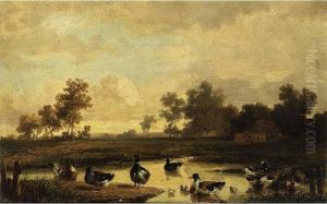 Ducks With Ducklings In A Pool