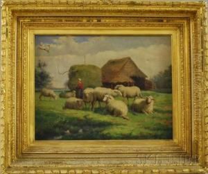 Shepherdess With Her Flock by Jef Louis Van Leemputten