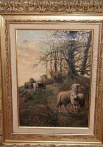 Moutons Au Pre by Jef Louis Van Leemputten
