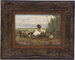 Poultry In A Meadow by Jef Louis Van Leemputten