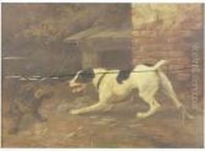 Cat And Dog Fighting by Jef Louis Van Leemputten