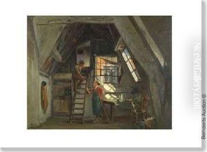 Domestic Scenein The Attick by Jef Louis Van Leemputten