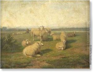 Landscape Withshepherd And Sheep by Jef Louis Van Leemputten