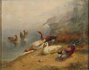 Eendjes Aan Het Water. by Jef Louis Van Leemputten