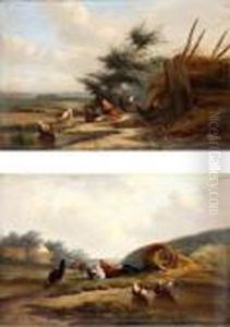 Farmyard Scenes With Poultry And Ducks by Jef Louis Van Leemputten