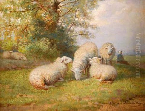 Sheepgrazing Beneath A Tree With Seated Figure Beyond - view 1