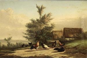 Chickens In A Landscape by Jef Louis Van Leemputten