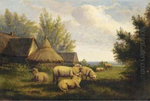 Sheep Grazing In A Landscape by Jef Louis Van Leemputten