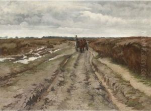 A Plower On A Dirt Road by Jef Louis Van Leemputten