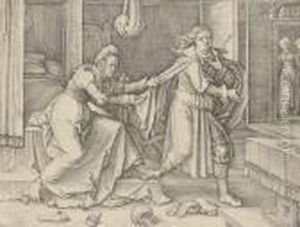 Joseph Escaping Potiphar's Wife by Lucas Van Leyden