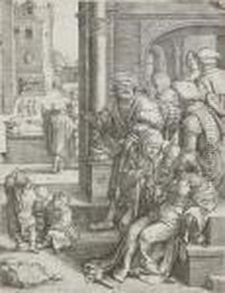 The Poet Virgil Suspended In A Basket by Lucas Van Leyden