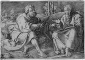 Die Hll. Peter Und Paul In Einer Landschaft by Lucas Van Leyden