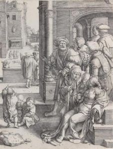 Le Poete Virgile Suspendu Dans Un Panier by Lucas Van Leyden