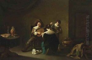 Interior with a Gentleman Playing a Lute and a Lady Singing 1640-42 by David The Younger Teniers