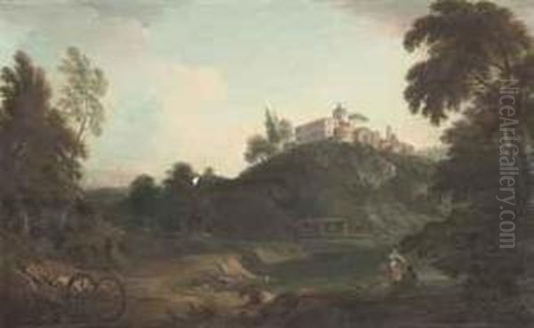 An Italianate Wooded River
Landscape With Figures Conversing On Abank, A Town On A Hill Beyond - view 1