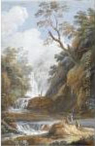 A Pair Of Mountainous River Landscapes, Both With Figures In Theforeground A Pair Of Mountainous River Landscapes, Both With Figures In Theforeground