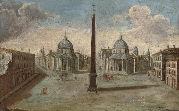 The Piazza Del Popolo, Rome,
Looking South Towards The Churches Ofsanta Maria Di Monte Santo And
Santa Maria Dei Miracoli - view 1