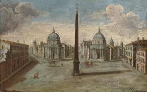 The Piazza Del Popolo, Rome, 
Looking South Towards The Churches Ofsanta Maria Di Monte Santo And 
Santa Maria Dei Miracoli by Hendrik Frans van Lint (Studio Lo)
