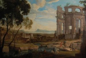 Paesaggio Di Fantasia Con Rovine, Figure E Animali Sullo Sfondo Del Circeo
