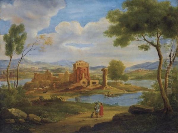 Paesaggio Lacustre Con Borgo E Rovine - view 1