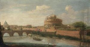 Rome: A View Of The Tiber, With The Castel Sant'angelo And St. Peter's Beyond by Hendrik Frans van Lint (Studio Lo)
