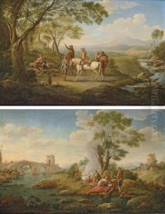 A River Landscape With Huntsmen
Resting By A Stream; And A River Landscape With Pilgrims Resting By A
Stream by Hendrik Frans van Lint (Studio Lo)