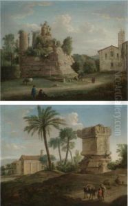 A View Of An Ancient Tomb (the 
So-called 'tomb Of The Horatii And Curiatii Brothers') At Albano;
 A View Of The Tomb Of Vibius Marianus (the So-called 'tomb Of Nero') On
 The Via Cassia, Rome