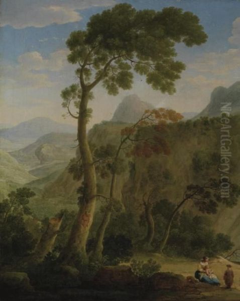 A Mountainous Landscape With A Mother And Her Children Resting - view 1