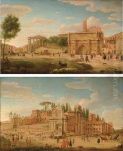 Roma, Veduta Del Foro Romano Con L'arco Di Settimio Severo E La Torre Del Campidoglio by Hendrik Frans van Lint (Studio Lo)