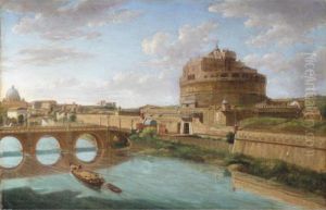 Rome, A View Of The Tiber With 
The Ponte And Castel Sant' Angelo, The Basilica Of St. Peter's Beyond