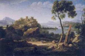 Veduta Fantasiosa Con Un Promontorio Su Di Un Corso D'acqua