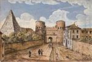 Veduta Della Piramide Di Caio Cestio Con La Porta Ostiense