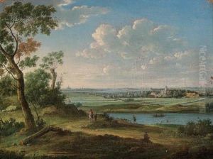 An Extensive River Landscape With A Horseman On A Path, A Churchand Town Beyond by Hendrik Frans van Lint (Studio Lo)