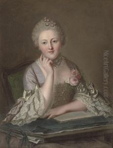 Portrait Of A Lady, Seated Half-length, At A Table Holding A Pen In Her Right-hand by Carle van Loo
