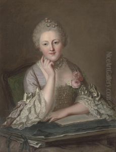 Portrait Of A Lady, Seated, Half-length, At A Table Holding A Pen In Her Right-hand