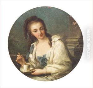 Portrait De Femme Buvant Une Tasse De Cafe by Carle van Loo
