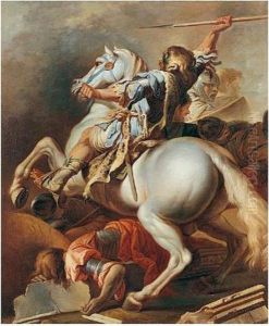 A Turkish Captain Riding His Horse Over A Soldier In A Battle by Carle van Loo