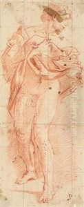 Standing Male Nude Lifting His Drapery Standing Male Nude Lifting His Drapery