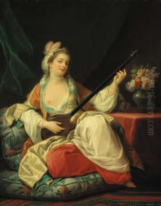 A Sultana, Reclining On A Cushion, Playing A Lute