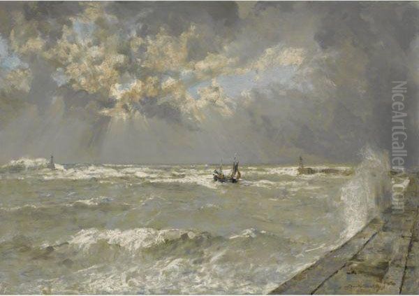 A Lugger In Choppy Waters, Scheveningen Harbour - view 1