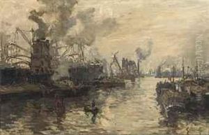 Graan Elevators Aan Het Werk: The Busy Rijnhaven, Rotterdam by Johann Hendrik Van Mastenbroek