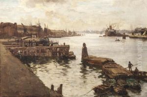 View Of The Rotterdam Harbour by Johann Hendrik Van Mastenbroek