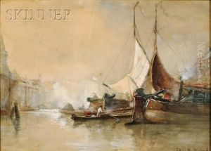 Vessels In The Harbor by Johann Hendrik Van Mastenbroek