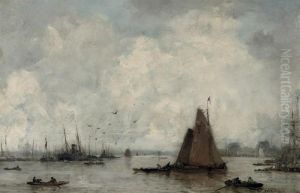 Activity In The Harbour by Johann Hendrik Van Mastenbroek