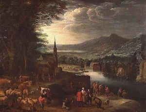 An extensive mountain landscape by David The Younger Teniers