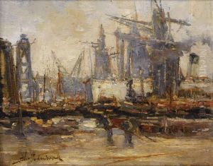 Workers In The Harbor by Johann Hendrik Van Mastenbroek