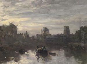 Avond Schemering: Dusk Over The Leuvehaven, Rotterdam by Johann Hendrik Van Mastenbroek